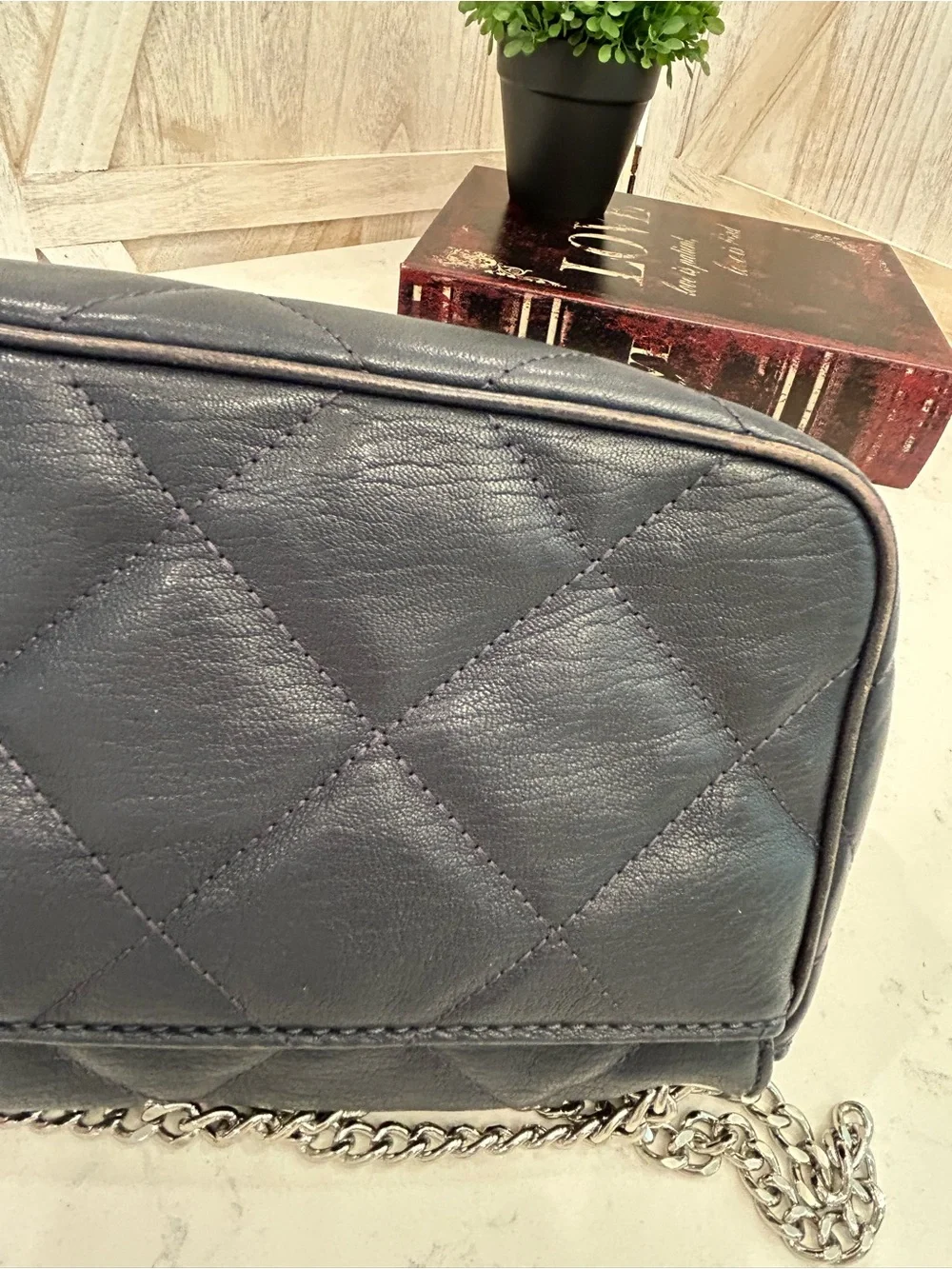 Michael Kors Black Quilted Shoulder Bag with Silver Chain